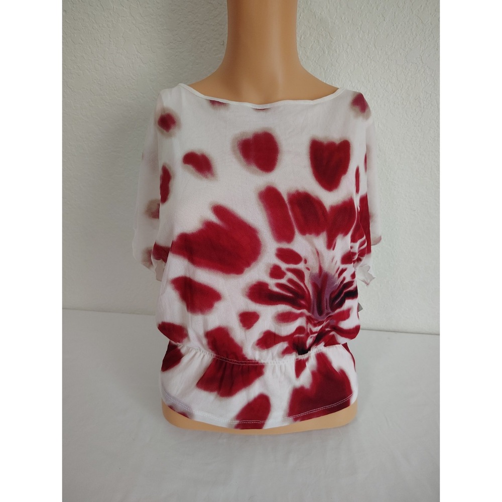 Kenneth Cole Women's Red White Abstract Floral Blouse Size S Petite - NWT